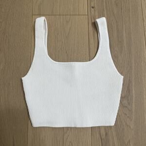Babaton Aritzia Sculpt Knit Square Neck Crop Tank Top Bone White Size Small